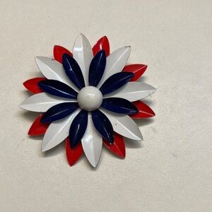 Red, White, and Blue Flower Enamel Brooch